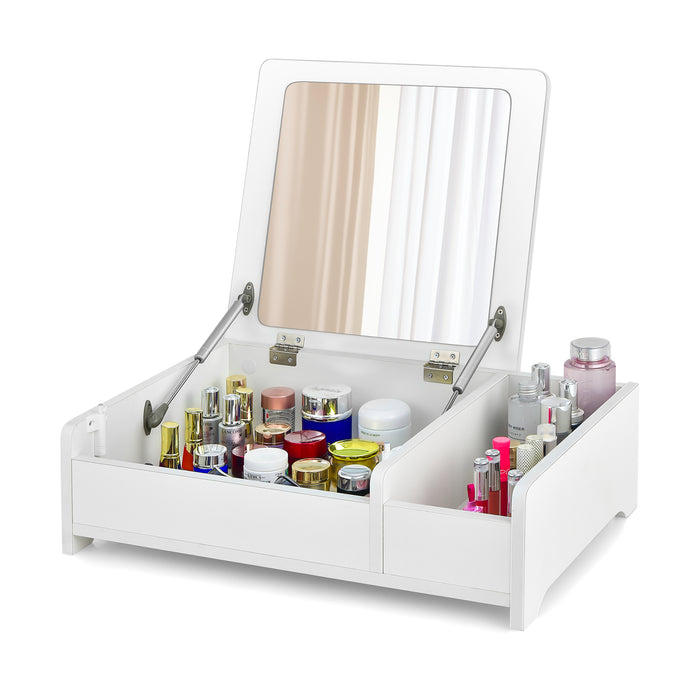 Modern Desktop - Makeup Organizer with Flip-Top Mirror in Black - Ideal for Vanity Storage Solution