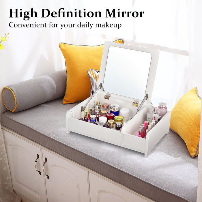 Modern Desktop - Makeup Organizer with Flip-Top Mirror in Black - Ideal for Vanity Storage Solution