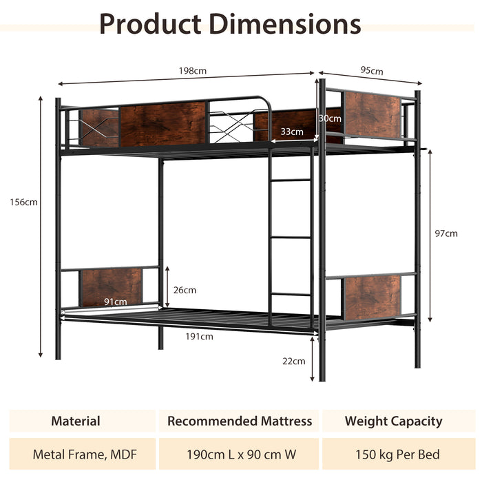 Metal Bunk Bed Frame with Convertible Design - Ladder and Safety Guardrail Included, Ideal for Shared Bedrooms - Solution for Safe, Space Saving Sleep Arrangements