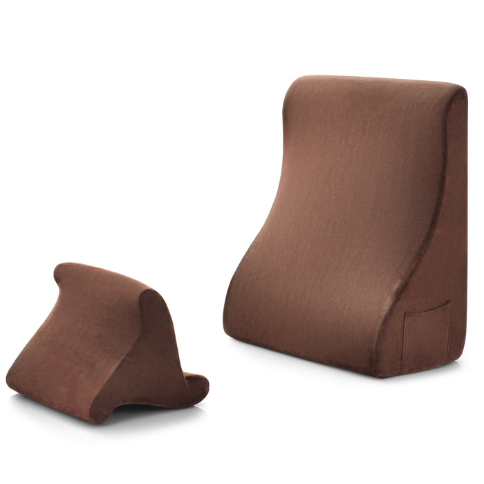Wedge Pillow Set - With Tablet Pillow Stand and Side Pockets in a Variety of Brown - Ideal Solution for Comfortable Reading and Resting