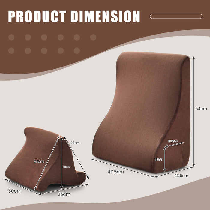 Wedge Pillow Set - With Tablet Pillow Stand and Side Pockets in a Variety of Brown - Ideal Solution for Comfortable Reading and Resting