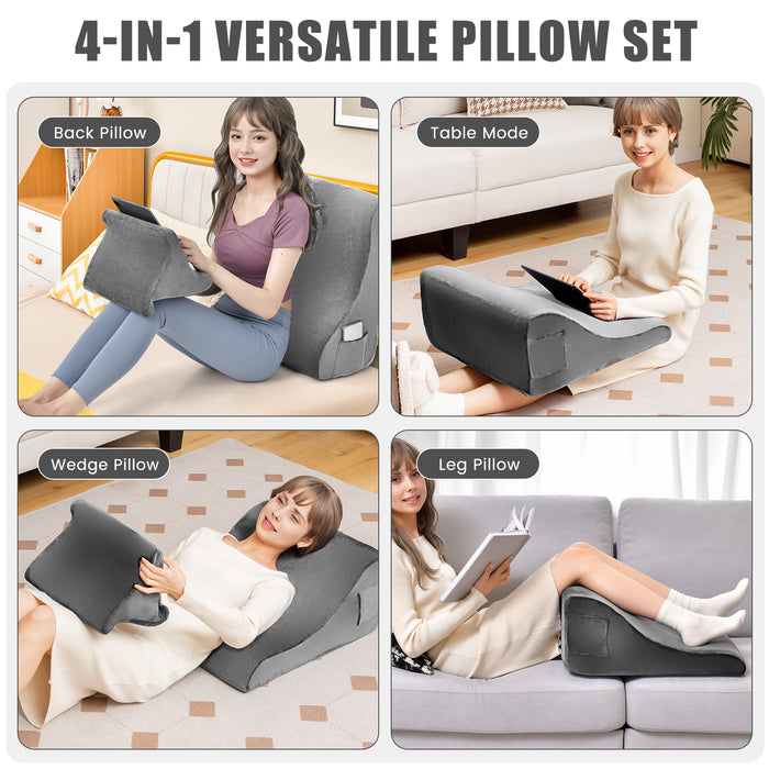 Wedge Pillow Set - With Tablet Pillow Stand and Side Pockets in a Variety of Brown - Ideal Solution for Comfortable Reading and Resting