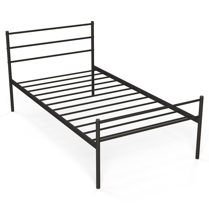 Metal Single Bed Frame - Black Design with Sturdy Metal Slats - Ideal for Dorm Rooms, Guest Rooms and Small Spaces