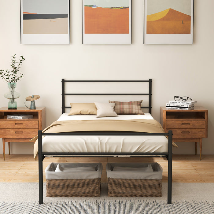 Metal Single Bed Frame - Black Design with Sturdy Metal Slats - Ideal for Dorm Rooms, Guest Rooms and Small Spaces