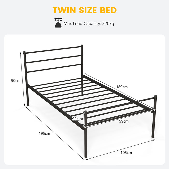 Metal Single Bed Frame - Black Design with Sturdy Metal Slats - Ideal for Dorm Rooms, Guest Rooms and Small Spaces