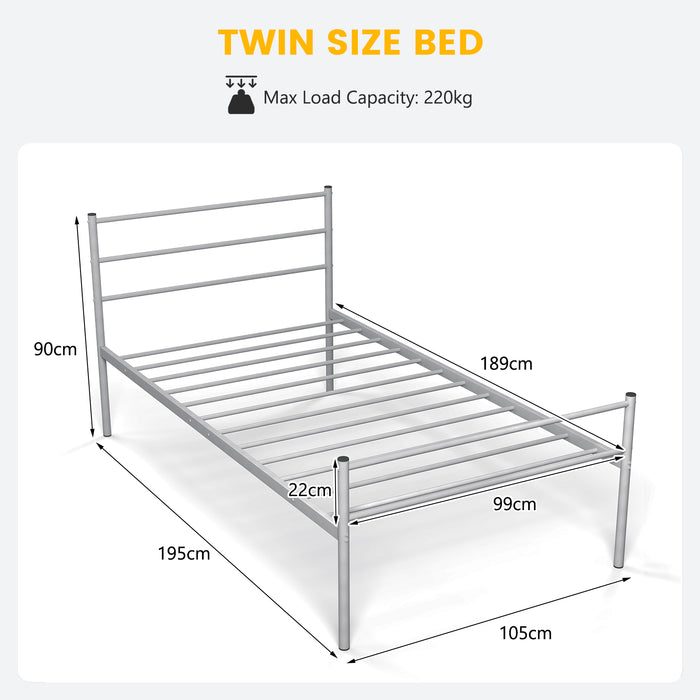 Metal Single Bed Frame - Black Design with Sturdy Metal Slats - Ideal for Dorm Rooms, Guest Rooms and Small Spaces