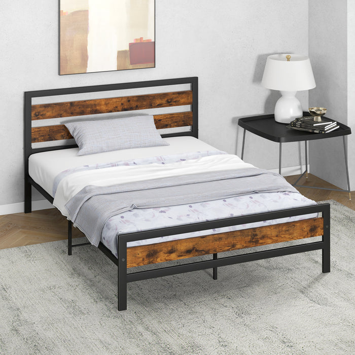 King Size Bed Frame with Rustic Design - Double King Size Bed, Headboard and Footboard Details - Ideal for Master Bedrooms and Guestrooms