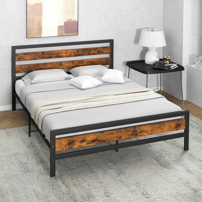 King Size Bed Frame with Rustic Design - Double King Size Bed, Headboard and Footboard Details - Ideal for Master Bedrooms and Guestrooms