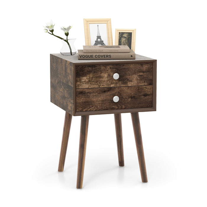 Natural Wood Nightstand - 2-Drawer Storage Unit with Durable Rubber Wood Legs - Ideal Bedroom Storage Solution