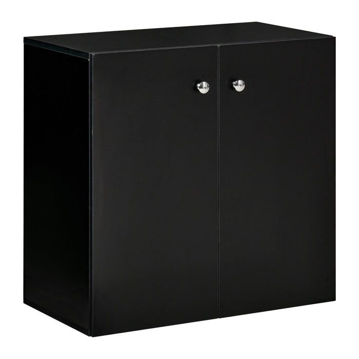 Wooden Storage Cabinet with 2 Shelves - Freestanding Sideboard and Kitchen Cupboard - Versatile Black Bookcase for Organizing Home Essentials