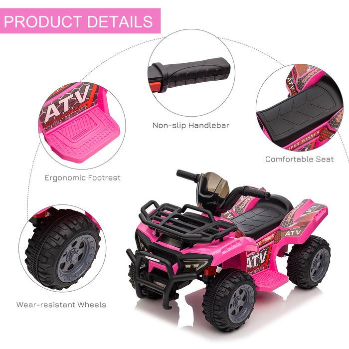 Pink 6V Battery-Powered ATV Ride-On for Toddlers - Four Wheeler with Real Working Headlights, Motorcycle Design - Fun Outdoor Play for Ages 18-36 Months Kids