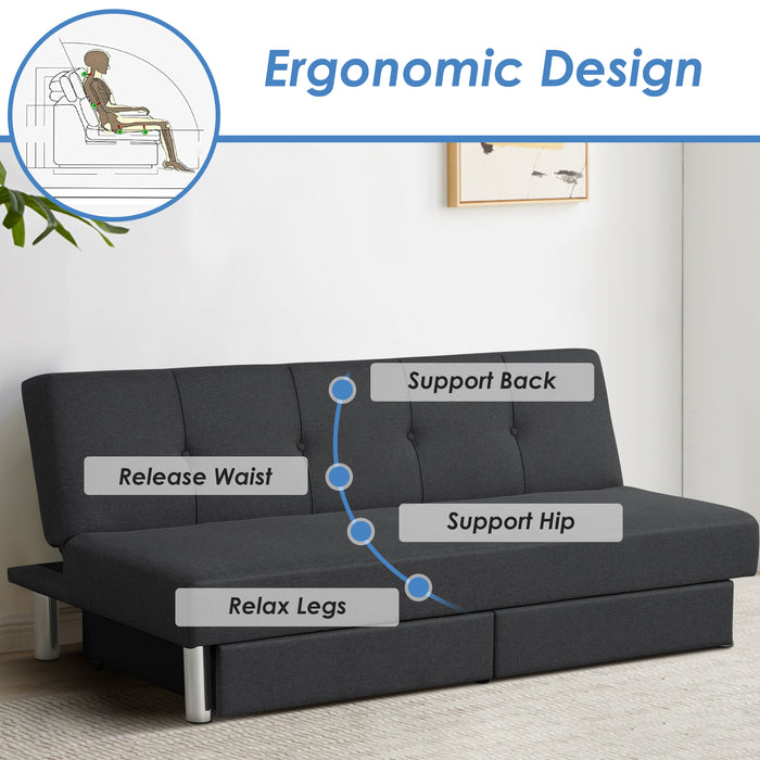 3 Seat Linen Fabric Sofa Bed with Storage Drawers - Convertible, Tufted Design - Ideal for Homes Needing Extra Storage and Sleeping Space