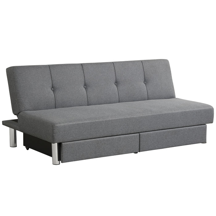 3 Seat Linen Fabric Sofa Bed with Storage Drawers - Convertible, Tufted Design - Ideal for Homes Needing Extra Storage and Sleeping Space