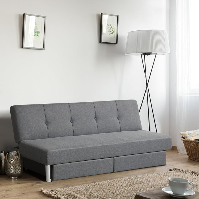 3 Seat Linen Fabric Sofa Bed with Storage Drawers - Convertible, Tufted Design - Ideal for Homes Needing Extra Storage and Sleeping Space