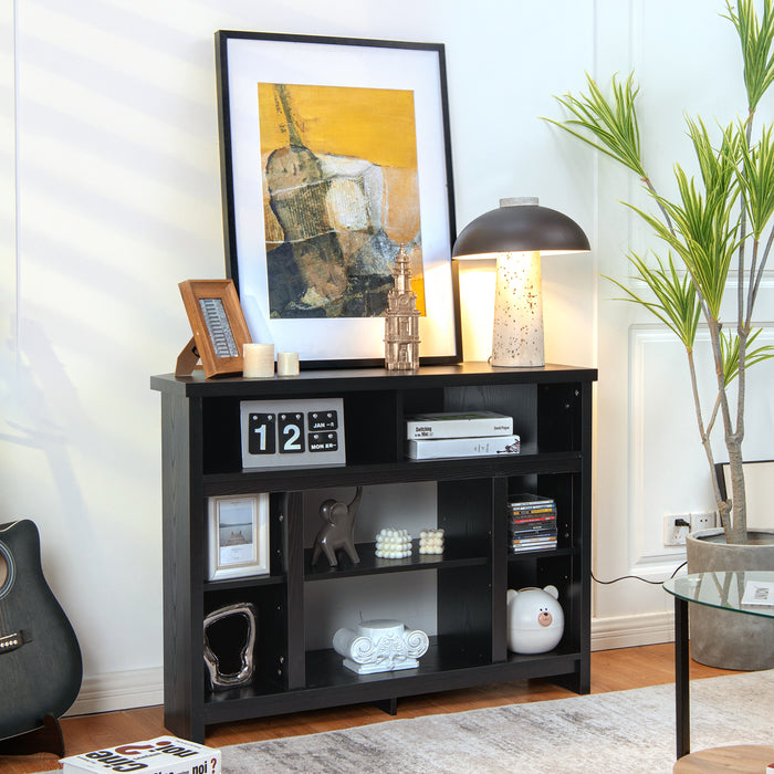 Wood Corner - Universal TV Stand with Adjustable Shelves and Storage Cabinets in Black - Ideal for Maximizing Corner Space and Organizing Entertainment Equipment