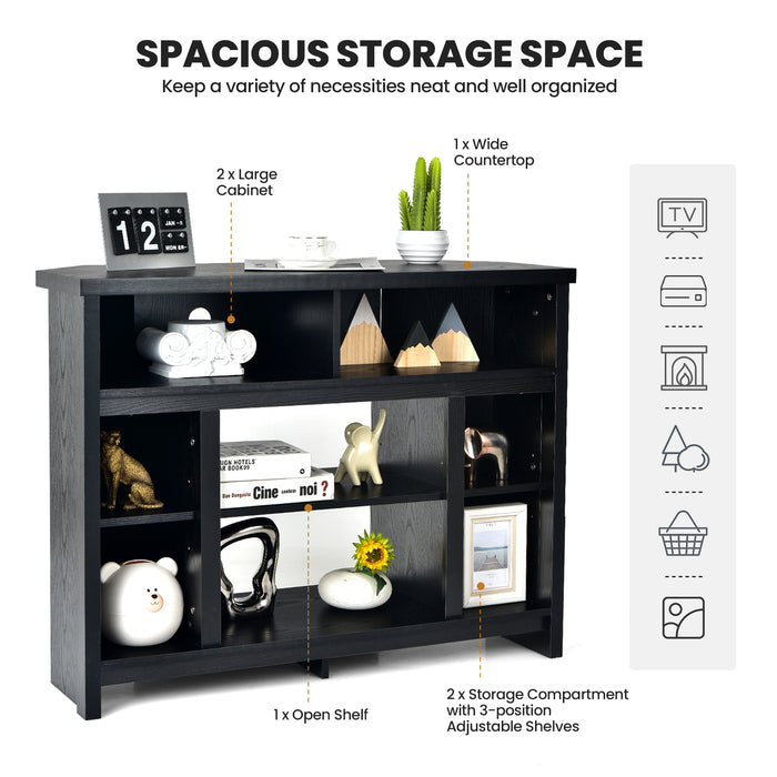 Wood Corner - Universal TV Stand with Adjustable Shelves and Storage Cabinets in Black - Ideal for Maximizing Corner Space and Organizing Entertainment Equipment