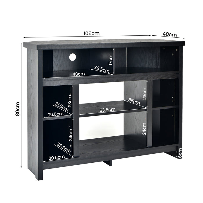 Wood Corner - Universal TV Stand with Adjustable Shelves and Storage Cabinets in Black - Ideal for Maximizing Corner Space and Organizing Entertainment Equipment