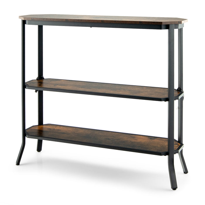 Industrial 3-Tier Console Table with Storage Shelf - Rustic Brown Furnishing for Home Interior - Ideal for Organized and Stylish Living Room
