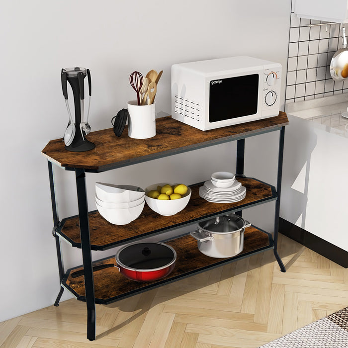 Industrial 3-Tier Console Table with Storage Shelf - Rustic Brown Furnishing for Home Interior - Ideal for Organized and Stylish Living Room