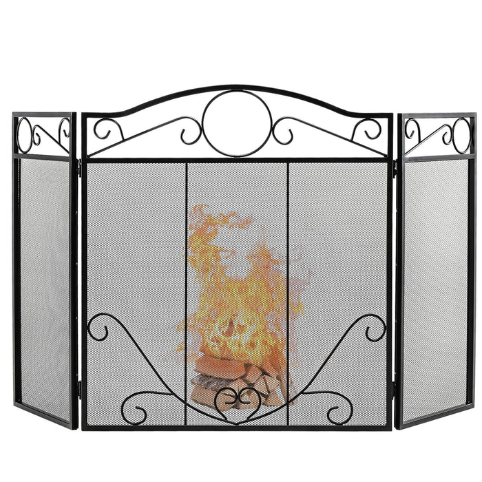 Metallic Folding Fireplace Screen - 3-Panel Design with Leaf Decorations - Ideal for Enhancing Fireplace Safety and Aesthetic Appeal