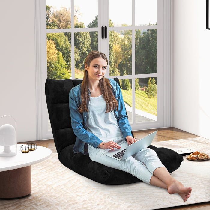 Coral Velvet - Adjustable Floor Gaming Chair with 14-Position Back, Black - Ideal for Comfortable and Flexible Gaming Set-Up