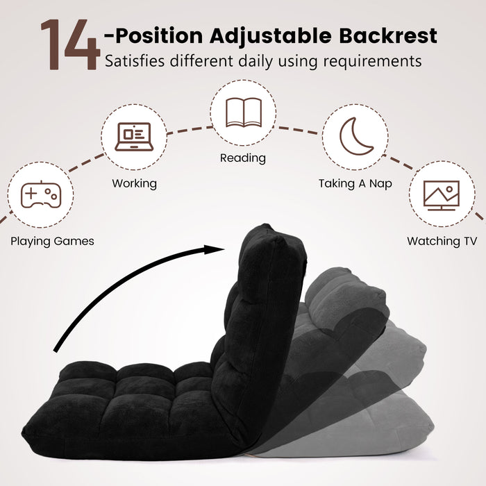 Coral Velvet - Adjustable Floor Gaming Chair with 14-Position Back, Black - Ideal for Comfortable and Flexible Gaming Set-Up