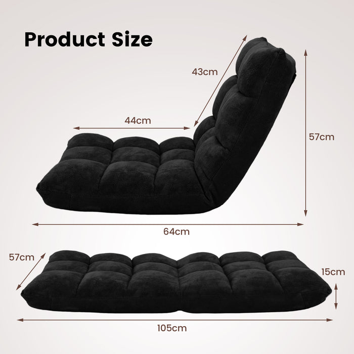 Coral Velvet - Adjustable Floor Gaming Chair with 14-Position Back, Black - Ideal for Comfortable and Flexible Gaming Set-Up