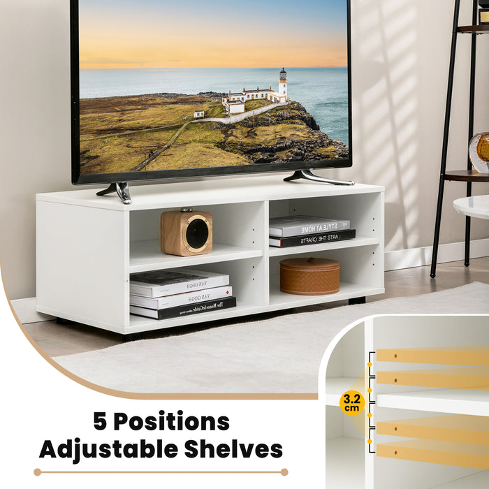 TV Stand for Home - 5 Positions Adjustable Shelves, Compatible with TV up to 4 Cubbies, White - Ideal for Organized and Spacious Living Room Setup