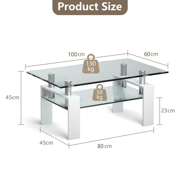 Modern Glass Furniture - Coffee Tea Table with Open Shelf - Ideal for Contemporary Home Décor