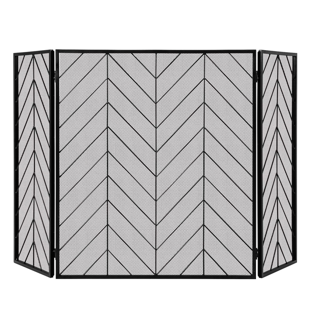 Wrought Metal Iron Mesh Fire Spark Guard - Foldable Design with Flexible Hinges in Black - Ideal Safety Feature for Fireplaces and Wood Stoves