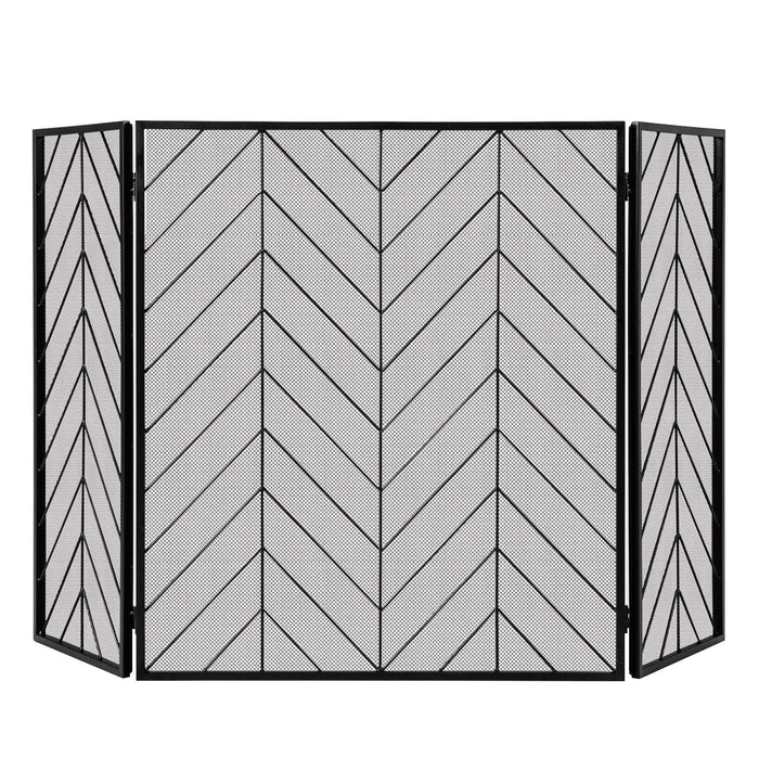 Wrought Metal Iron Mesh Fire Spark Guard - Foldable Design with Flexible Hinges in Black - Ideal Safety Feature for Fireplaces and Wood Stoves