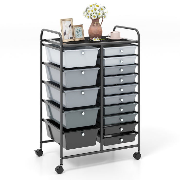 Unbranded 15 Drawer Cart - Rolling Storage Unit with 4 Wheels, Dark Grey - Ideal for Beauty Salon Organizational Needs