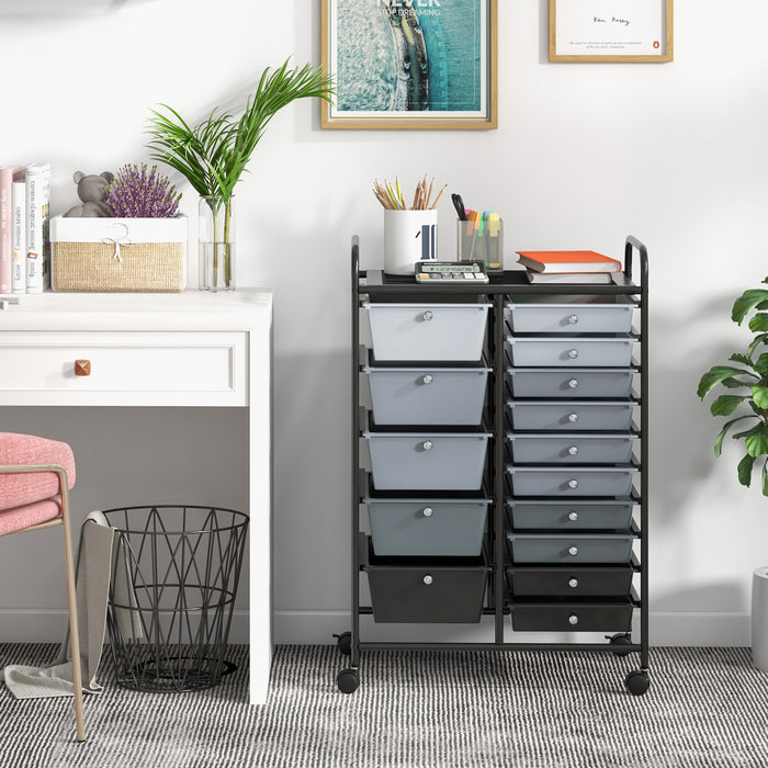 Unbranded 15 Drawer Cart - Rolling Storage Unit with 4 Wheels, Dark Grey - Ideal for Beauty Salon Organizational Needs