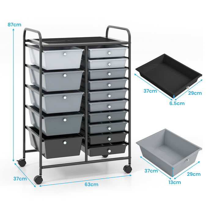 Unbranded 15 Drawer Cart - Rolling Storage Unit with 4 Wheels, Dark Grey - Ideal for Beauty Salon Organizational Needs