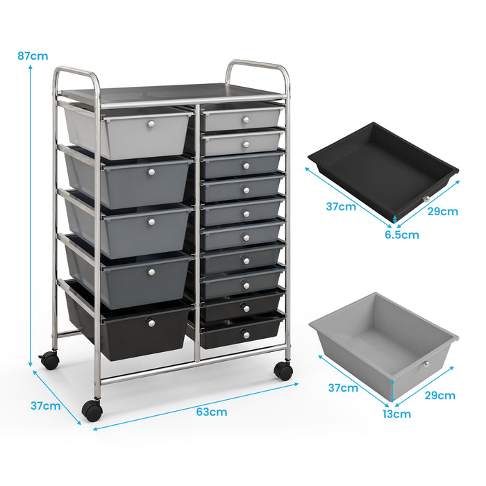 Unbranded 15 Drawer Cart - Rolling Storage Unit with 4 Wheels, Dark Grey - Ideal for Beauty Salon Organizational Needs