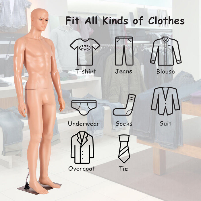 Male Mannequin 184cm Full Height - Full Body Display Manikin with Sturdy Metal Base - Perfect for Retail Shops and Clothing Designers