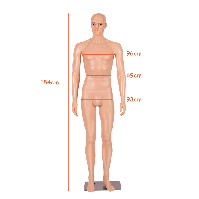 Male Mannequin 184cm Full Height - Full Body Display Manikin with Sturdy Metal Base - Perfect for Retail Shops and Clothing Designers