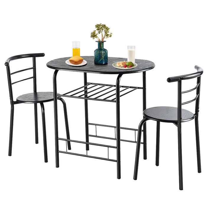 Compact Dining Set - 3 Piece Storage Shelf Kitchen Bar Set in Black - Ideal Solution for Small Space Dining Areas