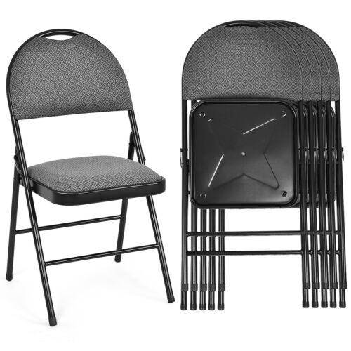 6-Piece Set - Grey Folding Chairs with Handle Hole & Portable Backrest - Ideal for Any Occasion Needing Extra Seating