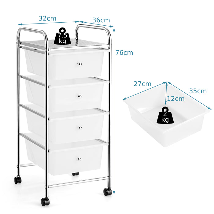 Mobile Trolley Storage Unit - 4 Drawer Cart on Wheels, Removable Plastic Bins in Black - Ideal Solution for Portable Organization Needs