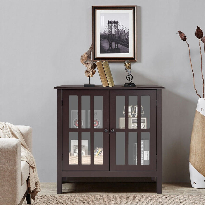 Modern Wooden Storage Cabinet - 2 Tempered Glass Doors in Brown Finish - Ideal Storage Solution for Homes and Offices