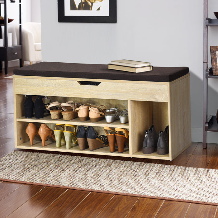 Hidden Compartment Shoe Bench - Natural Finish, Open Shelving Storage Solution - Ideal for Keeping Footwear Organized & Concealed Compartment for Valuables