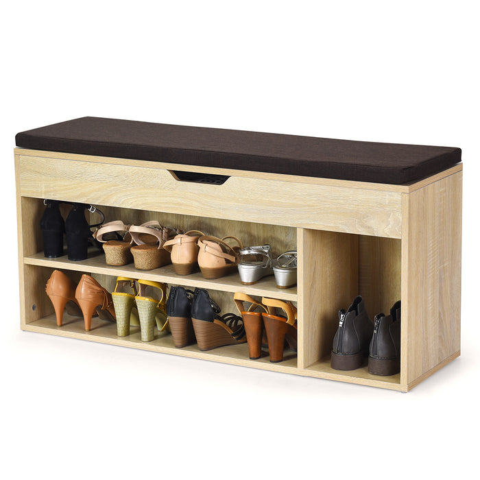 Hidden Compartment Shoe Bench - Natural Finish, Open Shelving Storage Solution - Ideal for Keeping Footwear Organized & Concealed Compartment for Valuables