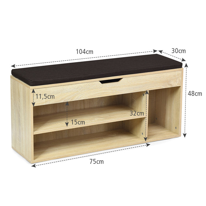 Hidden Compartment Shoe Bench - Natural Finish, Open Shelving Storage Solution - Ideal for Keeping Footwear Organized & Concealed Compartment for Valuables