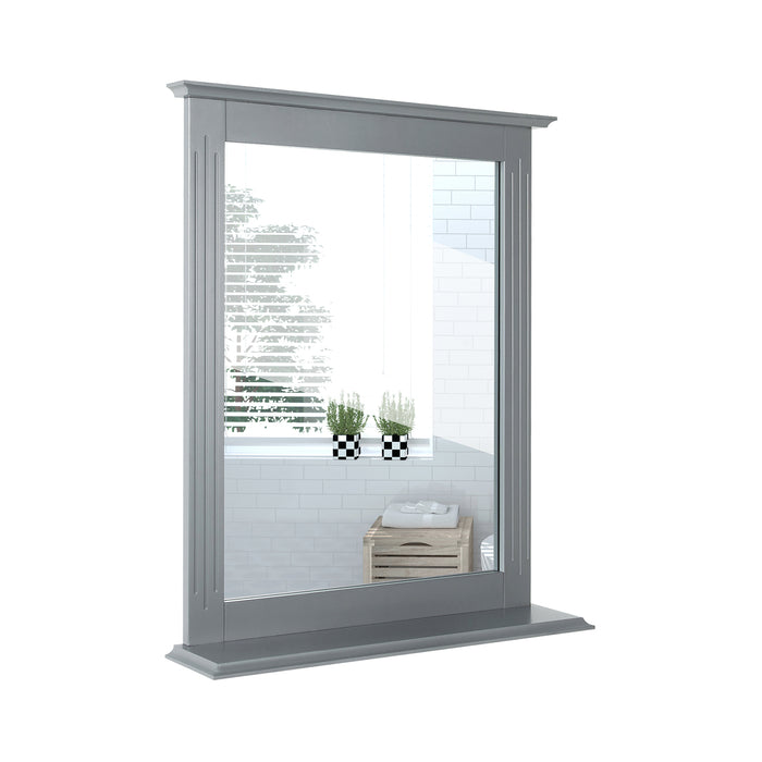 Wall-mounted Rectangular Bathroom Mirror - Modern Design with Grey Storage Shelf - Ideal for Organized Vanity Spaces