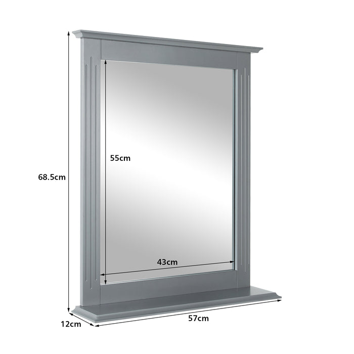 Wall-mounted Rectangular Bathroom Mirror - Modern Design with Grey Storage Shelf - Ideal for Organized Vanity Spaces