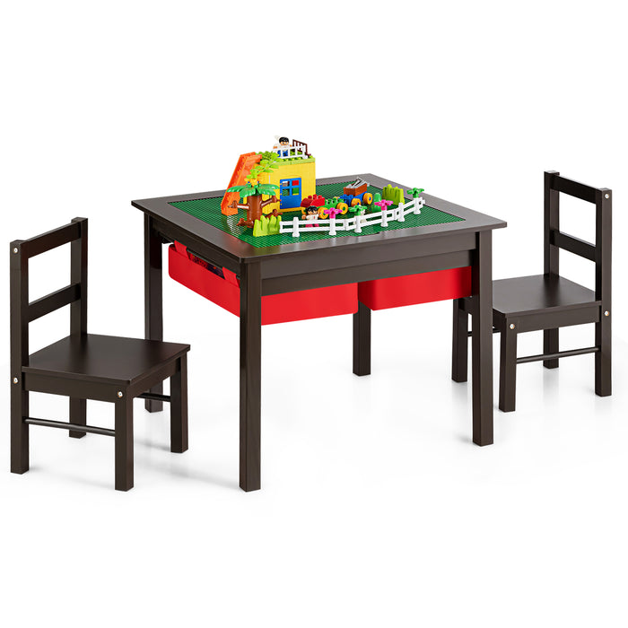 Kid's Furniture Collection - Versatile Table and Chair Set with Building Block Tabletop and Storage Drawers - Perfect for Creative Playtime and Organized Storage