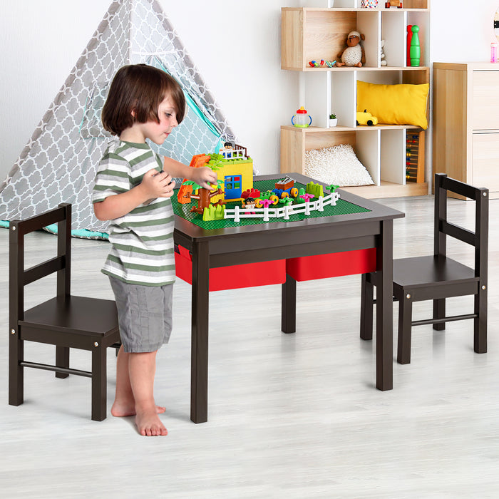 Kid's Furniture Collection - Versatile Table and Chair Set with Building Block Tabletop and Storage Drawers - Perfect for Creative Playtime and Organized Storage