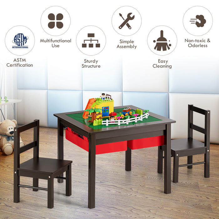 Kid's Furniture Collection - Versatile Table and Chair Set with Building Block Tabletop and Storage Drawers - Perfect for Creative Playtime and Organized Storage