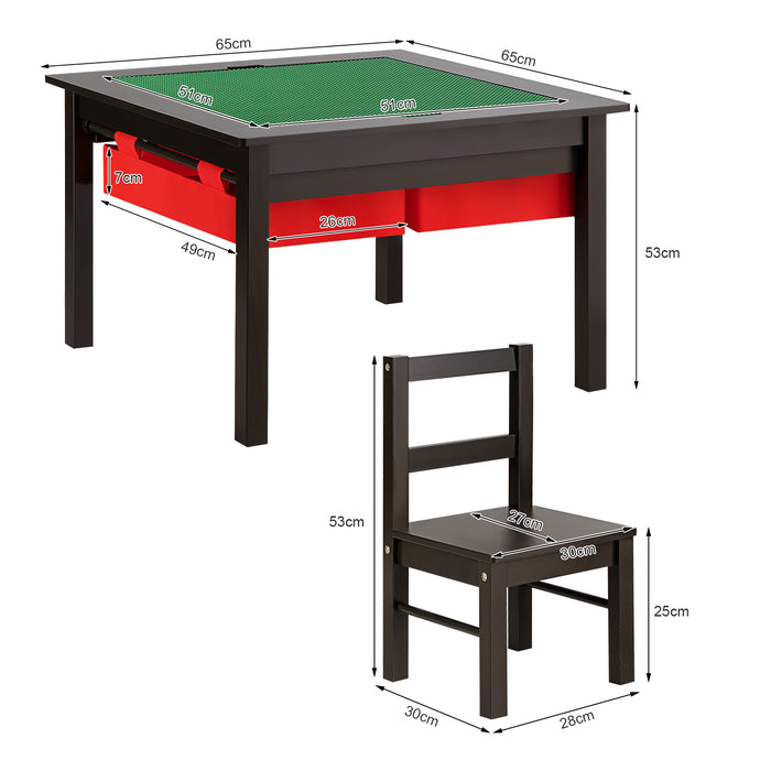 Kid's Furniture Collection - Versatile Table and Chair Set with Building Block Tabletop and Storage Drawers - Perfect for Creative Playtime and Organized Storage
